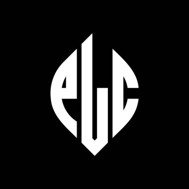 Çember ve elips şekilli PLC daire harf logosu tasarımı. Tipografik biçimli PLC elips harfleri. Üç baş harf daire şeklinde bir logo oluşturuyor. PLC Çember Amblemi Soyut Monogram Harf İşaretleyici Vektörü.