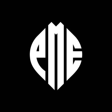 Çember ve elips şekilli PME daire harf logosu tasarımı. Tipografik biçimli PME elips harfleri. Üç baş harf daire şeklinde bir logo oluşturuyor. PME Çemberi Amblemi Soyut Monogram Harf İşareti Vector.PME daire harfi logo tasarımı daire ve ellip