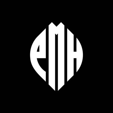 Çember ve elips şekilli PMH daire harf logosu tasarımı. Tipografik biçimli PMH elips harfleri. Üç baş harf daire şeklinde bir logo oluşturuyor. PMH Çember Amblemi Soyut Monogram Harf İşaretleyici Vektörü.