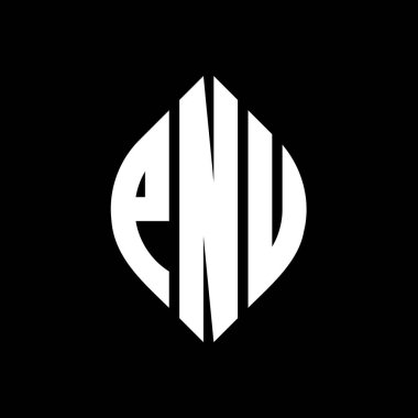 Çember ve elips şekilli PNU daire harf logosu tasarımı. Tipografik biçimli PNU elips harfleri. Üç baş harf daire şeklinde bir logo oluşturuyor. PNU Çember Amblemi Soyut Monogram Harf İşaretleyici Vektörü.