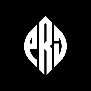 Çember ve elips şekilli PRJ daire harf logosu tasarımı. Tipografik biçimli PRJ elips harfleri. Üç baş harf daire şeklinde bir logo oluşturuyor. PRJ Çember Amblemi Soyut Monogram Harf İşareti Vector.PRJ daire harfli logo tasarımı daire ve ellip