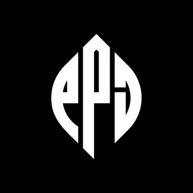 Çember ve elips şekilli PPJ daire harf logosu tasarımı. Tipografik tarzda PPJ elips harfleri. Üç baş harf daire şeklinde bir logo oluşturuyor. PPJ Çember Amblemi Soyut Monogram Harf İşaretleyici Vektörü.