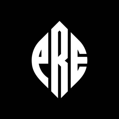 Çember ve elips şekilli PRE daire harf logosu tasarımı. Typographic tarzında elips harfleri. Üç baş harf daire şeklinde bir logo oluşturuyor. PRE Çember Amblemi Soyut Monogram Harf İşaretleme Vektörü.