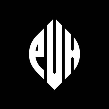 Çember ve elips şekilli PVX daire harf logosu tasarımı. Tipografik biçimli PVX elips harfleri. Üç baş harf daire şeklinde bir logo oluşturuyor. PVX Çember Amblemi Soyut Monogram Harf İşaretleyici Vektörü.
