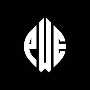 Çember ve elips şekilli PWE daire şeklinde harf logosu tasarımı. Tipografik tarzda PWE elips harfleri. Üç baş harf daire şeklinde bir logo oluşturuyor. PWE Çember Amblemi Soyut Monogram Harf İşaretleme Vektörü.