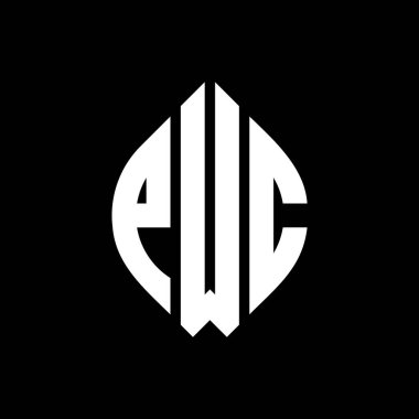 Çember ve elips şekilli PWC daire harf logosu tasarımı. Tipografik biçimli PWC elips harfleri. Üç baş harf daire şeklinde bir logo oluşturuyor. PWC Çember Amblemi Soyut Monogram Harf İşaretleyici Vektörü.