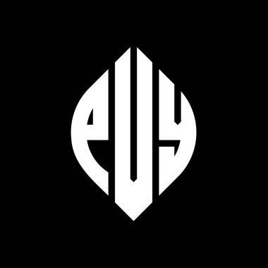 Çember ve elips şekilli PVY daire harf logosu tasarımı. Tipografik biçimli PVY elips harfleri. Üç baş harf daire şeklinde bir logo oluşturuyor. PVY Çember Amblemi Soyut Monogram Harf İşaretleyici Vektörü.