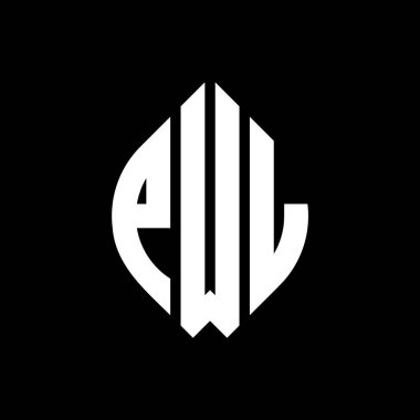 Çember ve elips şekilli PWL daire harf logosu tasarımı. Tipografik biçimli PWL elips harfleri. Üç baş harf daire şeklinde bir logo oluşturuyor. PWL Çember Amblemi Soyut Monogram Harf İşaretleyici Vektörü.