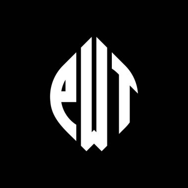 Çember ve elips şekilli PWT daire harf logosu tasarımı. Tipografik biçimli PWT elips harfleri. Üç baş harf daire şeklinde bir logo oluşturuyor. PWT Çember Amblemi Soyut Monogram Harf İşaretleyici Vektörü.