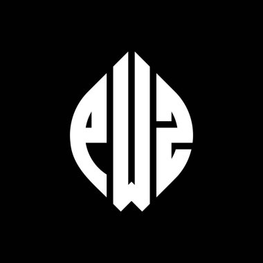 Çember ve elips şekilli PWZ daire harf logosu tasarımı. Tipografik biçimli PWZ elips harfleri. Üç baş harf daire şeklinde bir logo oluşturuyor. PWZ Çember Amblemi Soyut Monogram Harf İşaretleyici Vektörü.