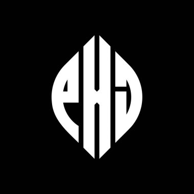 Çember ve elips şekilli PXJ daire harf logosu tasarımı. Tipografik biçimli PXJ elips harfleri. Üç baş harf daire şeklinde bir logo oluşturuyor. PXJ Çember Amblemi Soyut Monogram Harf İşaretleyici Vektörü.