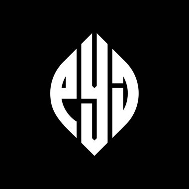 Çember ve elips şekilli PYJ daire harf logosu tasarımı. Tipografik biçimli PYJ elips harfleri. Üç baş harf daire şeklinde bir logo oluşturuyor. PYJ Çember Amblemi Soyut Monogram Harf İşaretleyici Vektörü.