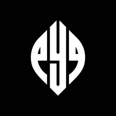 Çember ve elips şekilli PYQ daire harf logosu tasarımı. Tipografik biçimli PYQ elips harfleri. Üç baş harf daire şeklinde bir logo oluşturuyor. PYQ Çemberi Amblemi Soyut Monogram Harf İşaretleyici Vektörü.
