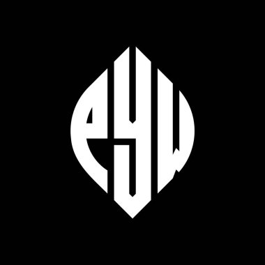 Çember ve elips şekilli PYW daire harf logosu tasarımı. Tipografik biçimli PYW elips harfleri. Üç baş harf daire şeklinde bir logo oluşturuyor. PYW Çember Amblemi Soyut Monogram Harf İşaretleyici Vektörü.