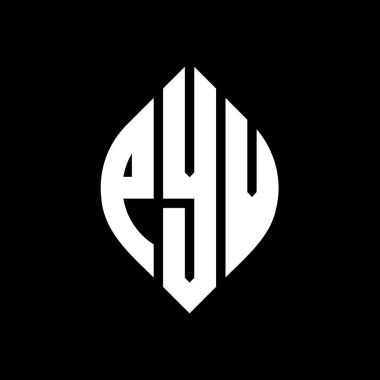 Çember ve elips şekilli PYV daire harf logosu tasarımı. Tipografik biçimli PYV elips harfleri. Üç baş harf daire şeklinde bir logo oluşturuyor. PYV Çember Amblemi Soyut Monogram Harf İşaretleyici Vektörü.