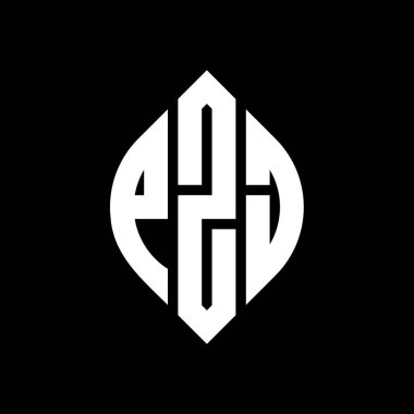 Çember ve elips şekilli PZJ daire harf logosu tasarımı. Tipografik biçimli PZJ elips harfleri. Üç baş harf daire şeklinde bir logo oluşturuyor. PZJ Çember Amblemi Soyut Monogram Harf İşaretleyici Vektörü.