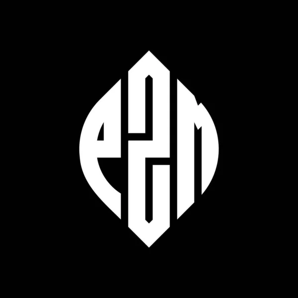 Pzm Cerchio Lettera Logo Design Con Cerchio Forma Ellittica Lettere — Vettoriale Stock