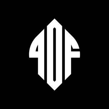 Çember ve elips şekilli QDF daire harf logosu tasarımı. Tipografik biçimli QDF elips harfleri. Üç baş harf daire şeklinde bir logo oluşturuyor. QDF Çember Amblemi Soyut Monogram Harf İşaretleyici Vektörü.
