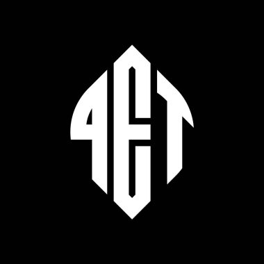 Çember ve elips şekilli QET daire harf logosu tasarımı. Tipografik tarzda QET elips harfleri. Üç baş harf daire şeklinde bir logo oluşturuyor. QET Çember Amblemi Soyut Monogram Harf İşaretleyici Vektörü.