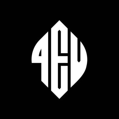 Çember ve elips şekilli QEV daire harf logosu tasarımı. Tipografik tarzda QEV elips harfleri. Üç baş harf daire şeklinde bir logo oluşturuyor. QEV Çember Amblemi Soyut Monogram Harf İşaretleyici Vektörü.