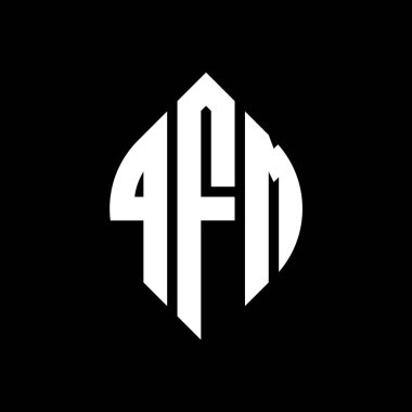 Çember ve elips şekilli QFM daire harf logosu tasarımı. QFM elips harfleri tipografik tarzda. Üç baş harf daire şeklinde bir logo oluşturuyor. QFM Çember Amblemi Soyut Monogram Harf İşaretleyici Vektörü.
