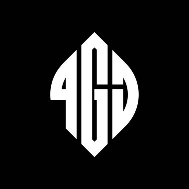 Çember ve elips şekilli QGJ daire harf logosu tasarımı. QGJ elips harfleri tipografik tarzda. Üç baş harf daire şeklinde bir logo oluşturuyor. QGJ Çember Amblemi Soyut Monogram Harf İşaretleyici Vektörü.