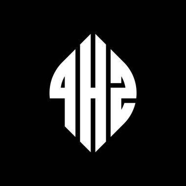 Çember ve elips şekilli QHZ daire harf logosu tasarımı. QHZ elips harfleri tipografik tarzda. Üç baş harf daire şeklinde bir logo oluşturuyor. QHZ Çember Amblemi Soyut Monogram Harf İşaretleyici Vektörü.