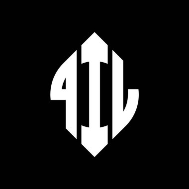 Çember ve elips şekilli QIL daire harf logosu tasarımı. Tipografik biçimli QIL elips harfleri. Üç baş harf daire şeklinde bir logo oluşturuyor. QIL Çember Amblemi Soyut Monogram Harf İşaretleyici Vektörü.
