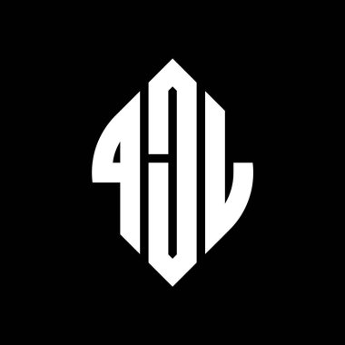 Çember ve elips şekilli QJL daire harf logosu tasarımı. Tipografik biçimli QJL elips harfleri. Üç baş harf daire şeklinde bir logo oluşturuyor. QJL Çember Amblemi Soyut Monogram Harf İşaretleyici Vektörü.