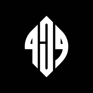 Çember ve elips şekilli QJQ daire harf logosu tasarımı. Typographic tarzında QJQ elips harfleri. Üç baş harf daire şeklinde bir logo oluşturuyor. QJQ Çember Amblemi Soyut Monogram Harf İşaretleyici Vektörü.