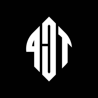 Çember ve elips şekilli QJT daire harf logosu tasarımı. Tipografik biçimli QJT elips harfleri. Üç baş harf daire şeklinde bir logo oluşturuyor. QJT Çember Amblemi Soyut Monogram Harf İşaretleyici Vektörü.