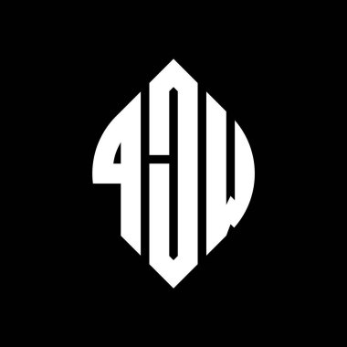 Çember ve elips şekilli QJW daire harf logosu tasarımı. QJW elips harfleri tipografik tarzda. Üç baş harf daire şeklinde bir logo oluşturuyor. QJW Çember Amblemi Soyut Monogram Harf İşaretleyici Vektörü.