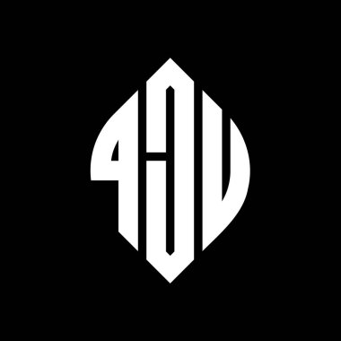 Çember ve elips şekilli QJU daire harf logosu tasarımı. QJU elips harfleri tipografik tarzda. Üç baş harf daire şeklinde bir logo oluşturuyor. QJU Çemberi Amblemi Soyut Monogram Harfi Mark Vector.QJU daire harfli logo tasarımı daire ve ellip