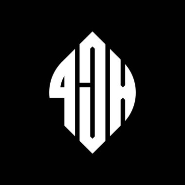 Çember ve elips şekilli QJX daire harf logosu tasarımı. QJX elips harfleri tipografik tarzda. Üç baş harf daire şeklinde bir logo oluşturuyor. QJX Çember Amblemi Soyut Monogram Harf İşaretleyici Vektörü.