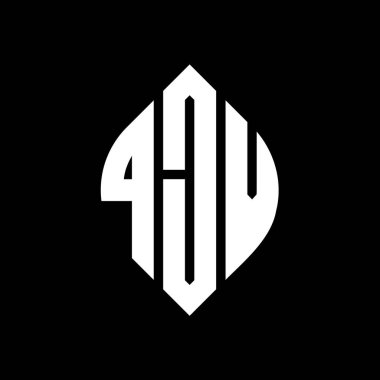 Çember ve elips şekilli QJV daire harf logosu tasarımı. Tipografik biçimli QJV elips harfleri. Üç baş harf daire şeklinde bir logo oluşturuyor. QJV Çember Amblemi Soyut Monogram Harf İşaretleyici Vektörü.