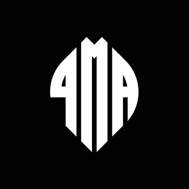 Çember ve elips şekilli QMA daire harf logosu tasarımı. QMA elips harfleri tipografik tarzda. Üç baş harf daire şeklinde bir logo oluşturuyor. QMA Çemberi Amblemi Soyut Monogram Harf İşaretleyici Vektörü.