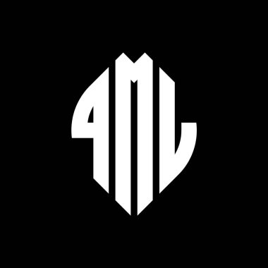 Çember ve elips şekilli QML daire harf logosu tasarımı. Tipografik biçimli QML elips harfleri. Üç baş harf daire şeklinde bir logo oluşturuyor. QML Çember Amblemi Soyut Monogram Harf İşaretleyici Vektörü.