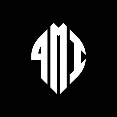 Çember ve elips şekilli QMI daire harf logosu tasarımı. QMI elips harfleri tipografik tarzda. Üç baş harf daire şeklinde bir logo oluşturuyor. QMI Çember Amblemi Soyut Monogram Harf İşaretleyici Vektörü.