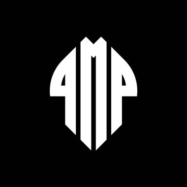 Çember ve elips şekilli QMP daire harf logosu tasarımı. QMP elips harfleri tipografik tarzda. Üç baş harf daire şeklinde bir logo oluşturuyor. QMP Çember Amblemi Soyut Monogram Harf İşaretleyici Vektörü.