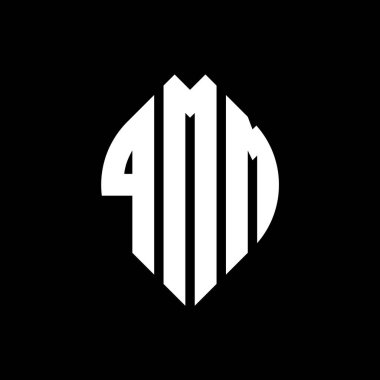 Çember ve elips şekilli QMM daire harf logosu tasarımı. QMM elips harfleri tipografik tarzda. Üç baş harf daire şeklinde bir logo oluşturuyor. QMM Çember Amblemi Soyut Monogram Harf İşaretleyici Vektörü.