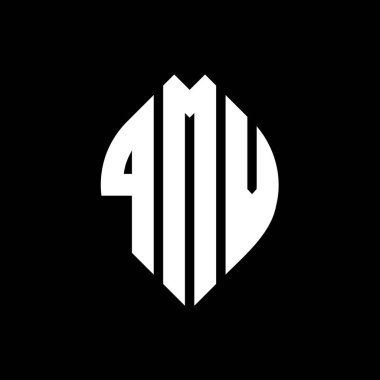 Çember ve elips şekilli QMV daire harf logosu tasarımı. QMV elips harfleri tipografik tarzda. Üç baş harf daire şeklinde bir logo oluşturuyor. QMV Çember Amblemi Soyut Monogram Harf İşaretleyici Vektörü.