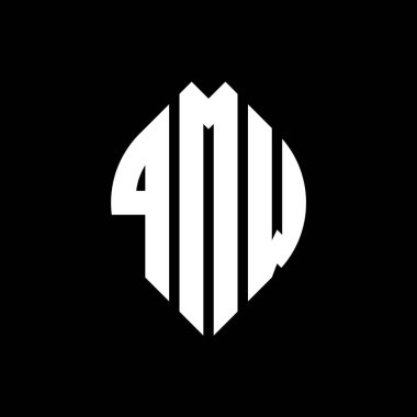 Çember ve elips şekilli QMW daire harf logosu tasarımı. Tipografik biçimli QMW elips harfleri. Üç baş harf daire şeklinde bir logo oluşturuyor. QMW Çember Amblemi Soyut Monogram Harf İşaretleyici Vektörü.