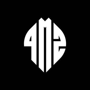 Çember ve elips şekilli QMZ daire harf logosu tasarımı. QMZ elips harfleri tipografik tarzda. Üç baş harf daire şeklinde bir logo oluşturuyor. QMZ Çember Amblemi Soyut Monogram Harf İşaretleyici Vektörü.