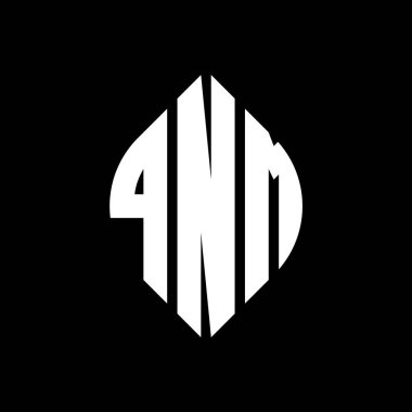 Çember ve elips şekilli QNM daire harf logosu tasarımı. Tipografik biçimli QNM elips harfleri. Üç baş harf daire şeklinde bir logo oluşturuyor. QNM Çember Amblemi Soyut Monogram Harf İşaretleyici Vektörü.
