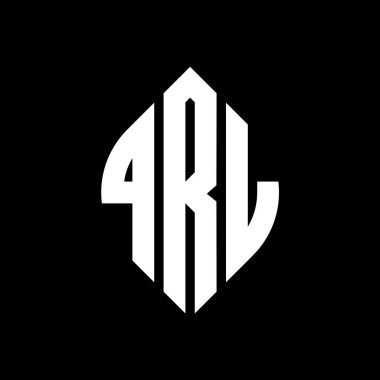 Çember ve elips şekilli QRL daire harf logosu tasarımı. Tipografik biçimli QRL elips harfleri. Üç baş harf daire şeklinde bir logo oluşturuyor. QRL Çember Amblemi Soyut Monogram Harf İşaretleyici Vektörü.