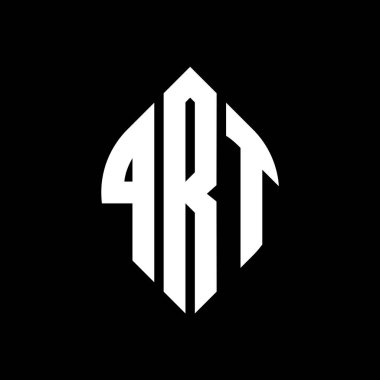 Çember ve elips şekilli QRT daire harf logosu tasarımı. Tipografik biçimli QRT elips harfleri. Üç baş harf daire şeklinde bir logo oluşturuyor. QRT Çember Amblemi Soyut Monogram Harf İşaretleyici Vektörü.