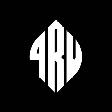 Çember ve elips şekilli QRV daire harf logosu tasarımı. Tipografik biçimli QRV elips harfleri. Üç baş harf daire şeklinde bir logo oluşturuyor. QRV Çember Amblemi Soyut Monogram Harf İşaretleyici Vektörü.