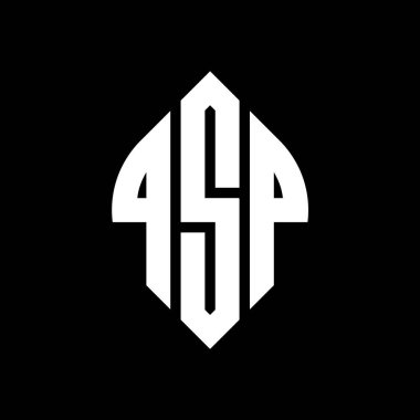 Çember ve elips şekilli QSP daire harf logosu tasarımı. Tipografik biçimli QSP elips harfleri. Üç baş harf daire şeklinde bir logo oluşturuyor. QSP Çember Amblemi Soyut Monogram Harf İşaretleyici Vektörü.