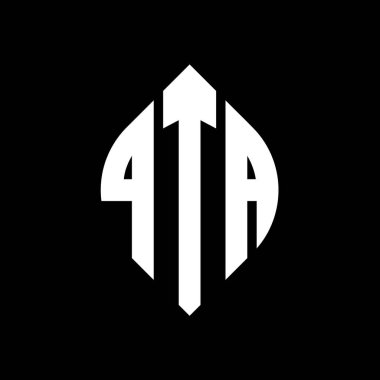 Çember ve elips şekilli QTA daire harf logosu tasarımı. QTA elips harfleri tipografik tarzda. Üç baş harf daire şeklinde bir logo oluşturuyor. QTA Çember Amblemi Soyut Monogram Harf İşaretleme Vektörü.