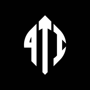 Çember ve elips şekilli QTI daire harf logosu tasarımı. Tipografik tarzda QTI elips harfleri. Üç baş harf daire şeklinde bir logo oluşturuyor. QTI Çember Amblemi Soyut Monogram Harf İşaretleyici Vektörü.